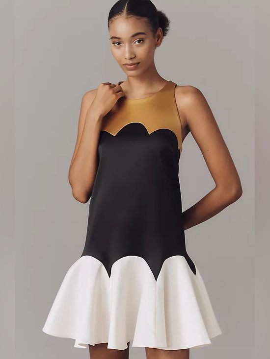 Maeve Dresses & Skirts - Maeve Black, Gold & White Scallop Mini Flare Dress - NWT - Size S